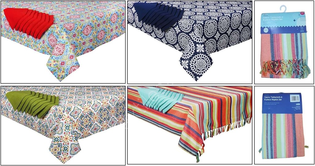 Offer # 2997 Printed  Table Cloth with 8 Solid Napkin Set